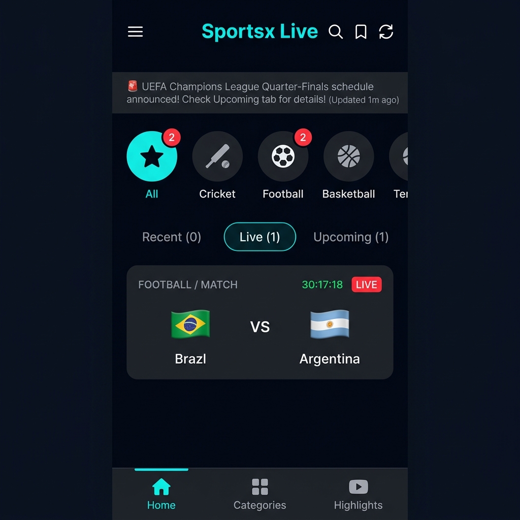 SportsX App Home Screen